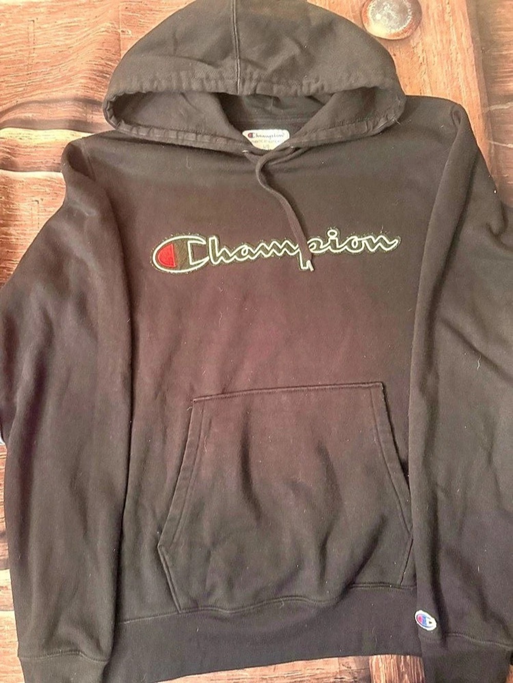 Champion Classic Script Logo Hoodie Black Size Large